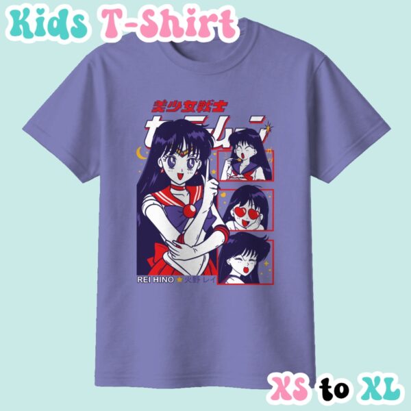 Sailor Mars kids t-shirt anime print with retro magazine style layout
