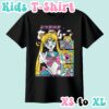 kids-usagi-blk Sailor Moon kids t-shirt in light pink featuring Usagi Tsukino anime print with retro magazine style layout