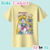 kids-usagi-cornsilk Sailor Moon kids t-shirt in yellow featuring Usagi Tsukino anime print with retro magazine style layout