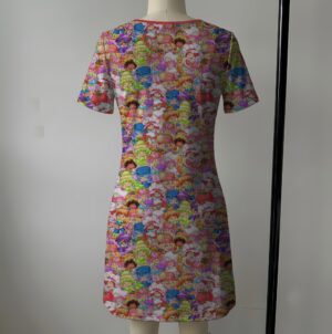 women's strawberry shortcake v-neck dress colorful all over print short sleeves pink trim sizes xs-8xl