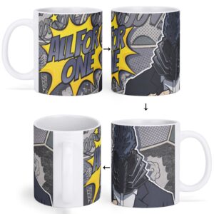 allforone1 All For One My Hero Academia 11oz ceramic mug with full wrap comic style print