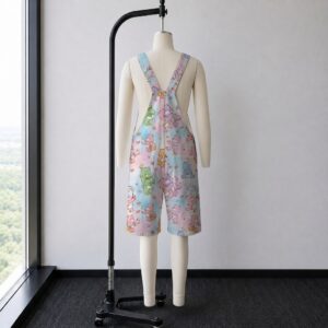 Care Bears all-over print dungaree shorts overalls with adjustable straps and multiple pockets, pastel cartoon bear print unisex relaxed fit
