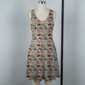 women's cat pokemon v-neck tank dress sleeveless beige meowth litten glameow purrloin espurr sprigatito skitty side pockets stretchy sizes s-5xl