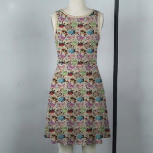 women's cat pokemon v-neck tank dress sleeveless beige meowth litten glameow purrloin espurr sprigatito skitty side pockets stretchy sizes s-5xl