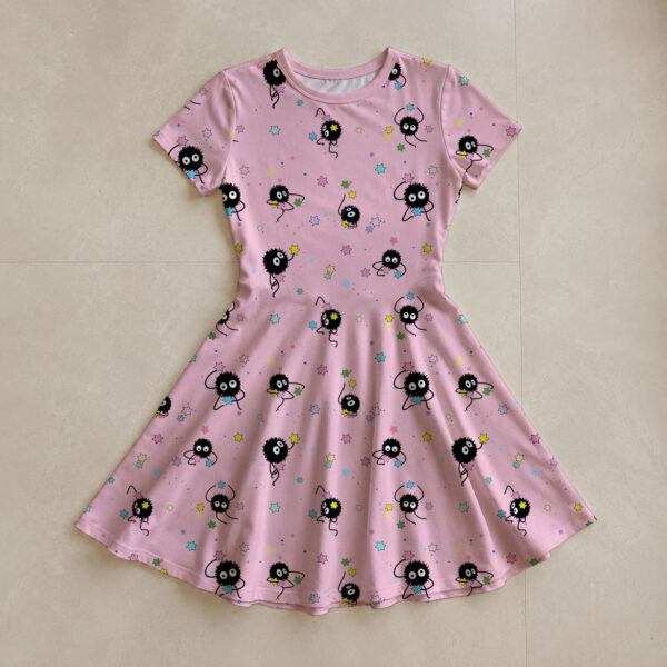 dress-sootsprite-pink-fr Women's Soot Sprite Dress | Studio Ghibli All Over Print XS-5XL