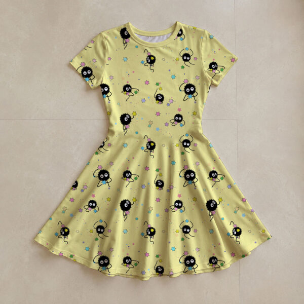 dress-sootsprite-yellow-fr Women's Soot Sprite Dress | Studio Ghibli All Over Print XS-5XL