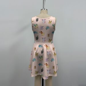 girls pink sleeveless dress with Eevee evolutions print fit and flare Pokemon