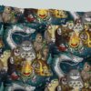 Studio Ghibli skater skirt with all-over print of Totoro Calcifer No Face Haku and Soot Sprites on rich teal background with side pockets