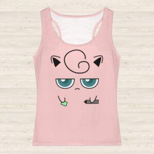 Women's pink Pokémon tank top featuring a cute Jigglypuff graphic