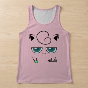 jigglypuffface-women-tank-top-fr Women's pink Pokémon tank top featuring a cute Jigglypuff graphic