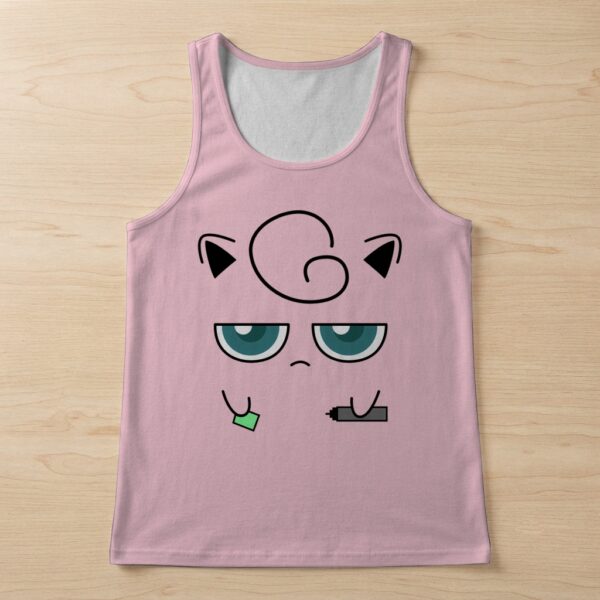 jigglypuffface-women-tank-top-fr Women's pink Pokémon tank top featuring a cute Jigglypuff graphic