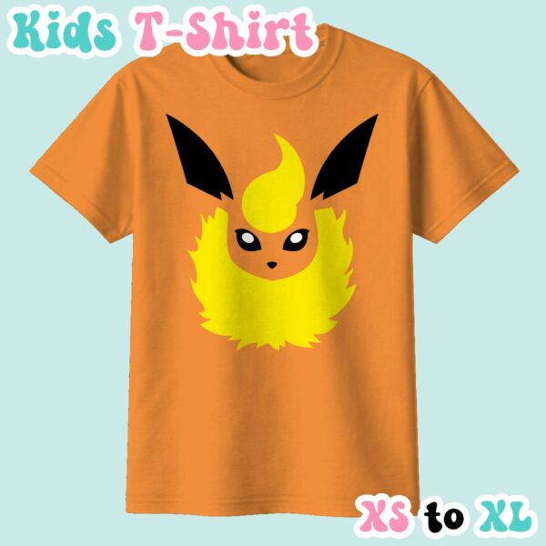 kids-flareon-tenorange Flareon kids t-shirt in orange featuring the Pokemon's flame mane face design