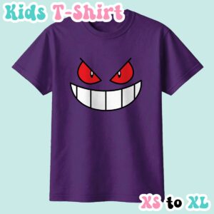 kids-gengar-purple Gengar kids t-shirt in purple featuring the Pokemon's iconic red-eyed grinning face design