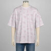 mew-dropsleeve-tshirt-fr Mew Pokemon drop shoulder t-shirt with all-over watercolour print of Mew on soft pink background with heart details, unisex oversized fit