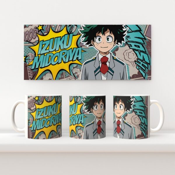 midoriya1 Izuku Midoriya Deku My Hero Academia 11oz ceramic mug with full wrap comic style print
