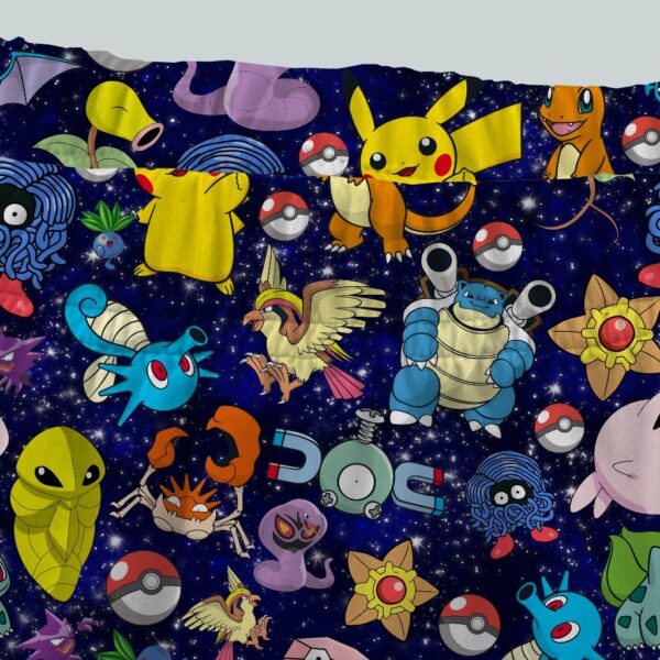 Pokemon skater skirt with all-over print of Pikachu Charmander Bulbasaur and Pokemon characters on navy galaxy background with side pockets