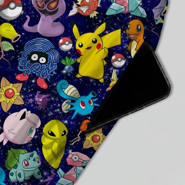 Pokemon skater skirt with all-over print of Pikachu Charmander Bulbasaur and Pokemon characters on navy galaxy background with side pockets