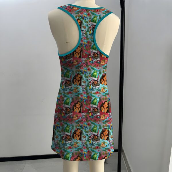 moana-tankdress-bk Moana racerback tank dress with tropical Polynesian artwork above the knee