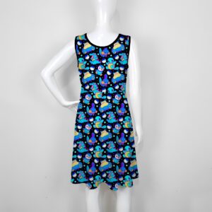 women's blue pokemon sleeveless skater dress black squirtle piplup totodile mudkip oshawott snorlax high waist round neck sizes xs-5xl