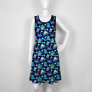 women's blue pokemon sleeveless skater dress black squirtle piplup totodile mudkip oshawott snorlax high waist round neck sizes xs-5xl