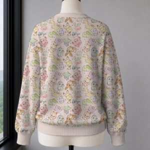 cute pokemon knitted cardigan cream pink unisex relaxed fit v-neck button front artificial wool blend sizes s-7xl