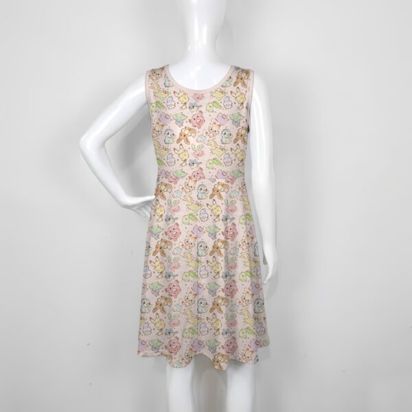 women's cute pokemon sleeveless skater dress pink pikachu eevee piplup togepi jigglypuff clefairy shaymin torchic high waist round neck sizes xs-5xl