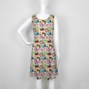 women's cat pokemon sleeveless skater dress beige meowth litten glameow purrloin espurr sprigatito skitty high waist round neck sizes xs-5xl