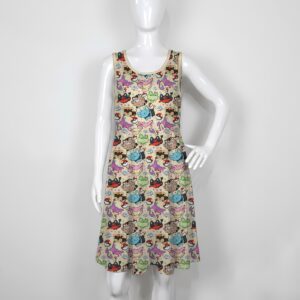 pokekitties-skater-dress-fr women's cat pokemon sleeveless skater dress beige meowth litten glameow purrloin espurr sprigatito skitty high waist round neck sizes xs-5xl