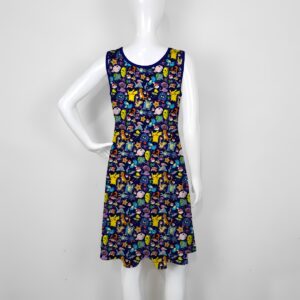women's mixed pokemon sleeveless skater dress dark blue all over print high waist round neck sizes xs-5xl