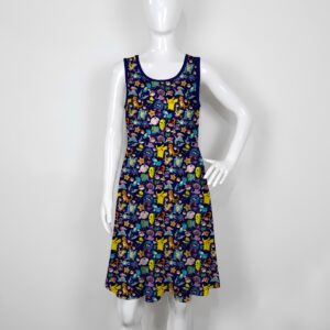 women's mixed pokemon sleeveless skater dress dark blue all over print high waist round neck sizes xs-5xl