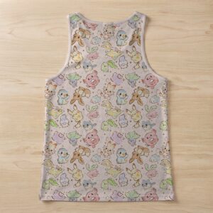 Kawaii Pokemon racerback tank top with all-over pastel chibi print of Pikachu Eevee Piplup and Turtwig