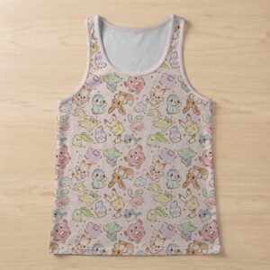 pokemoncutiespink-women-tank-top-fr Kawaii Pokemon racerback tank top with all-over pastel chibi print of Pikachu Eevee Piplup and Turtwig