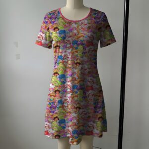 strawberryshortcake-shortsleeve-dress-fr women's strawberry shortcake short sleeve dress colorful all over print pink trim sizes s-5xl