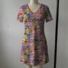 strawberryshortcake-vneckshortsleeve-fr women's strawberry shortcake v-neck dress colorful all over print short sleeves pink trim sizes xs-8xl