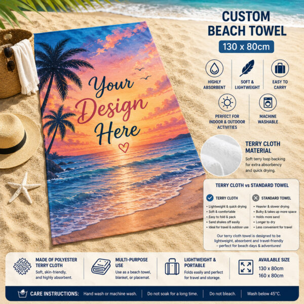 towel-custom Custom beach towel personalised with your own design