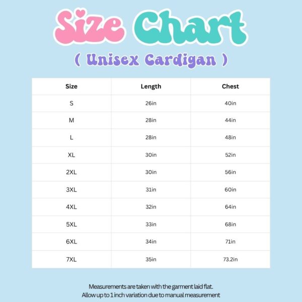 unisex-cardigan-size-chart-merch cardigan size chart