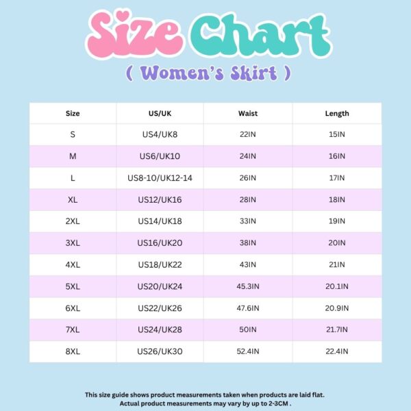 short skirt size chart