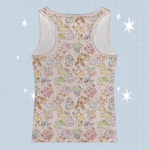 Kawaii Pokemon racerback tank top with all-over pastel chibi print of Pikachu Eevee Piplup and Turtwig