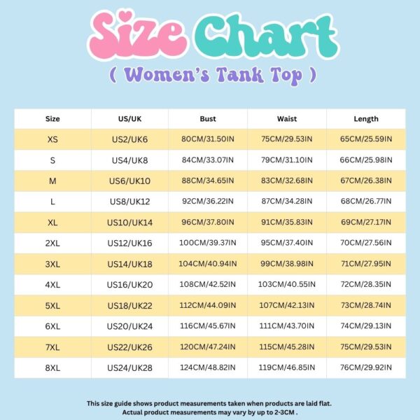 womens tank top size chart