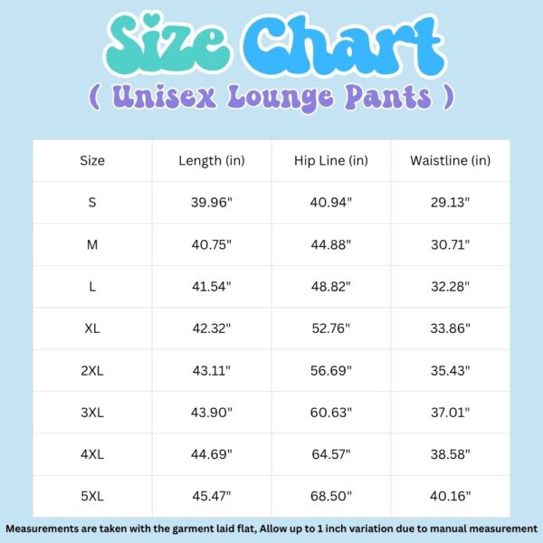 lounge pants size chart