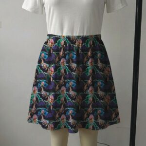 battykoda-skirt2 Dark green and purple skater skirt printed with Batty Koda bat pattern and side pockets