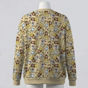 Beauty and the Beast Belle and enchanted rose print yellow unisex V-neck button cardigan sweater sizes S to 7XL