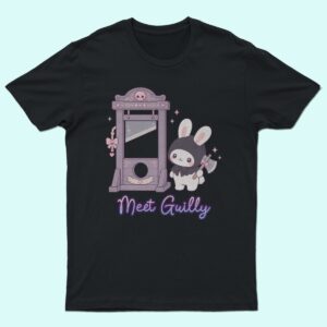 Meet Guilly bunny t-shirt black creepy cute guillotine axe design