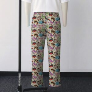 Cat Pokemon pattern lounge pants on beige background with Meowth and Litten