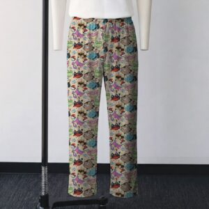 catpoke-loungepants-fr Cat Pokemon pattern lounge pants on beige background with Meowth and Litten