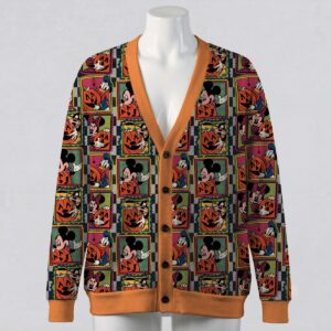 Retro Disney Halloween cardigan sweater with Mickey Mouse Donald Duck pumpkin frames unisex sizes S to 7XL