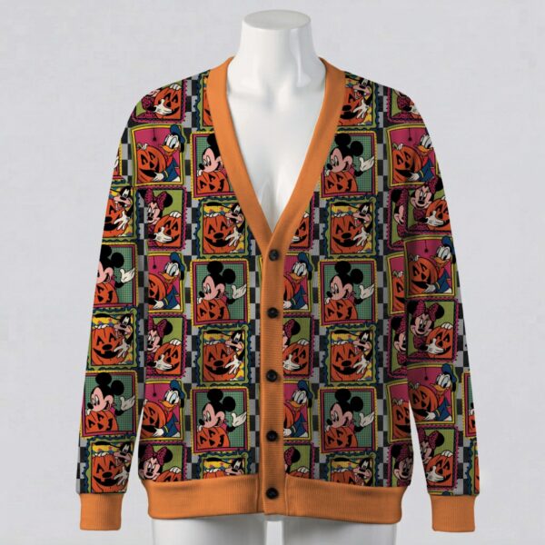 Retro Disney Halloween cardigan sweater with Mickey Mouse Donald Duck pumpkin frames unisex sizes S to 7XL