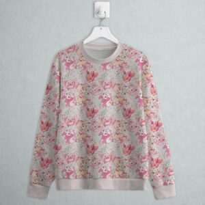 Kawaii Pokemon sweatshirt pastel pink floral print Eevee Pikachu Rowlet Pachirisu crew neck