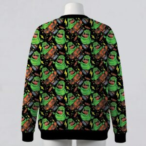 Ghostbusters Slimer skateboarding print black unisex V-neck button cardigan sweater sizes S to 7XL