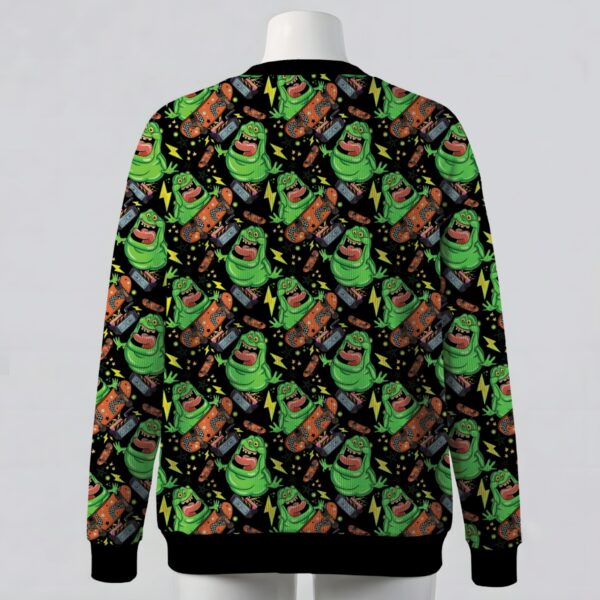 Ghostbusters Slimer skateboarding print black unisex V-neck button cardigan sweater sizes S to 7XL